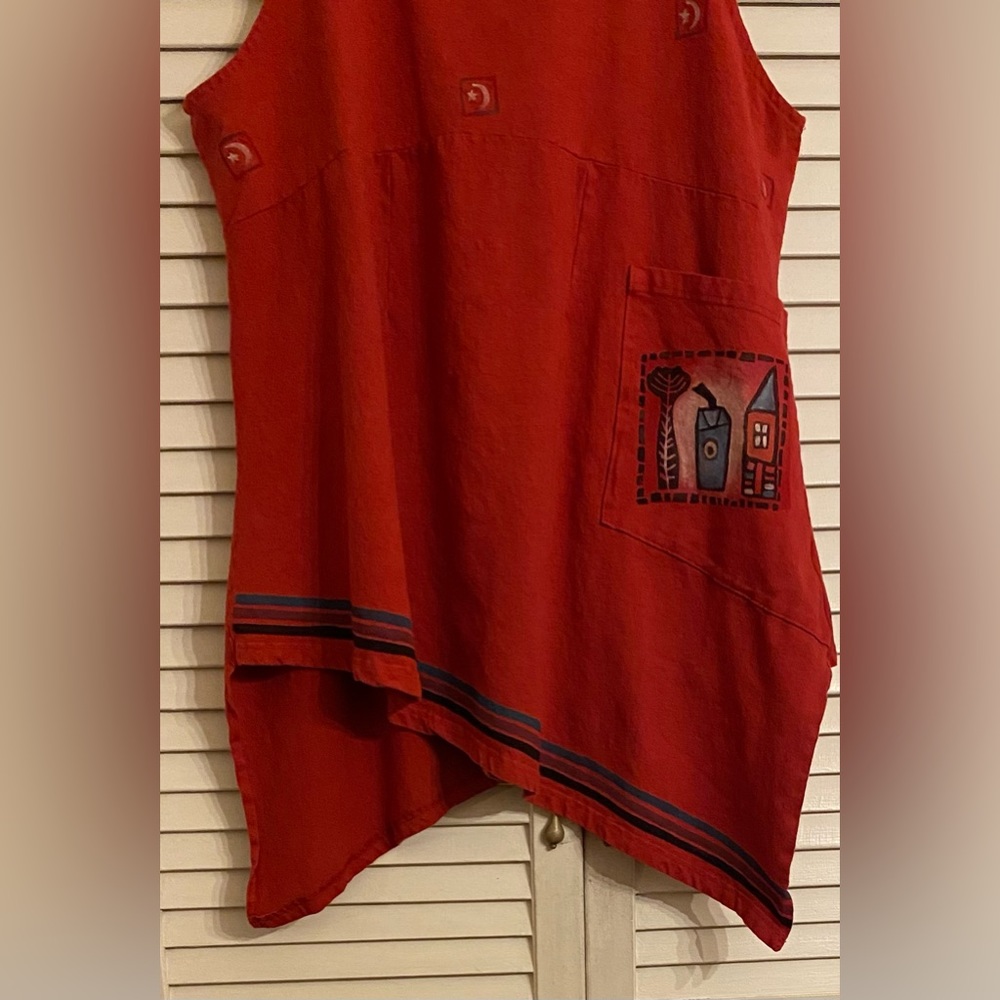 Blue Fish Red Handkerchief Dress / Tunic w Opposing Diagonal Hems - Picture 4 of 9